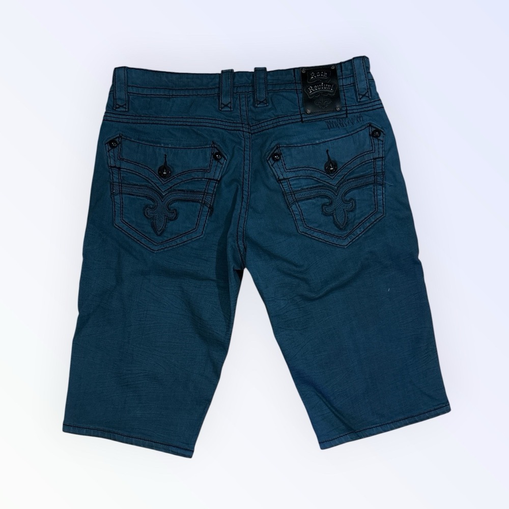 ROCK REVIVAL DAN SZ 34 STRAIGHT FLAP POCKETS TEAL JEAN